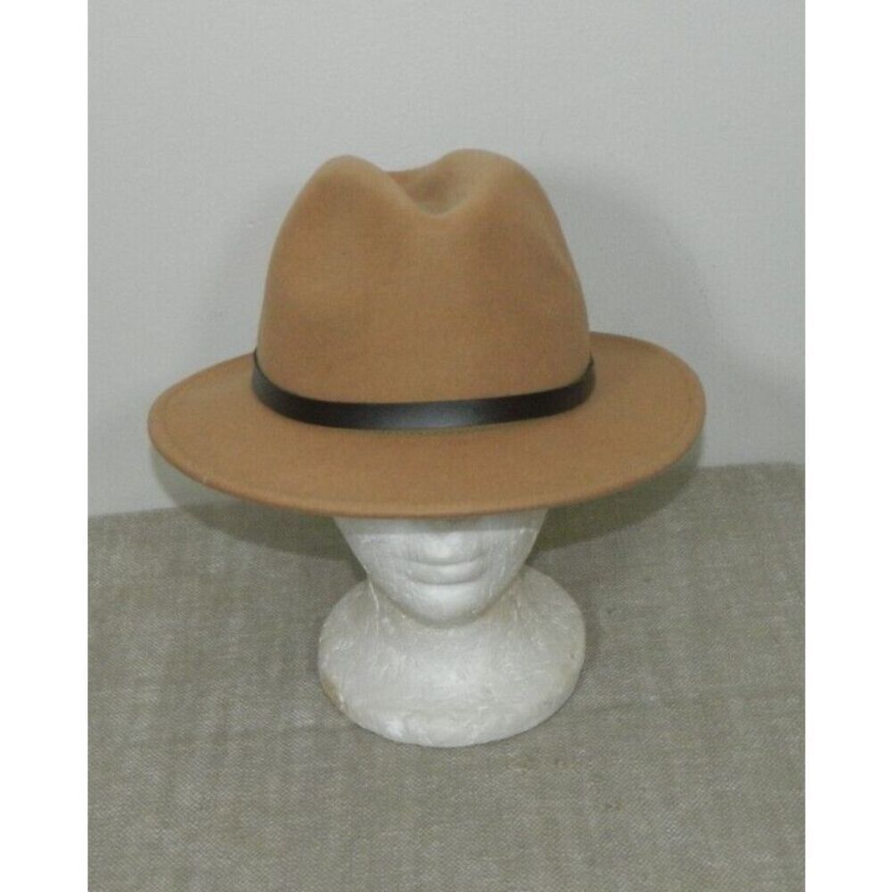 Urban Outfitters Ecote Fedora Hat Tan Brown 100% Wool Felted Belt One Size